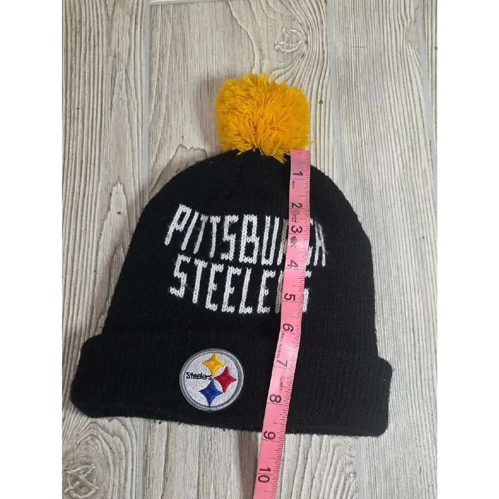 NFL Team Apparel Pittsburgh Steelers Cuffed Knit Beanie With Pom